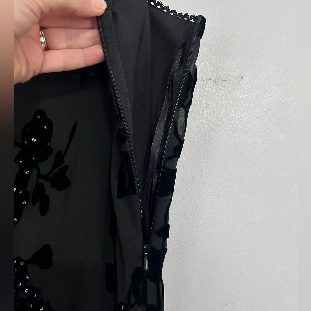 XSCAPE Black Velvet Burnout Silk Beaded Maxi Skirt 16 Formal Evening Wedding - Picture 14 of 15